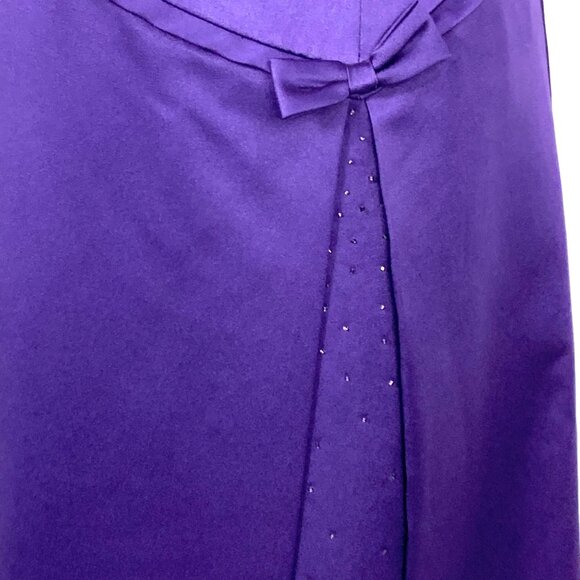 Mori Lee Madeline Gardiner Purple Satin Midi Evening Gown 5/6 Spaghetti Straps - Picture 4 of 12